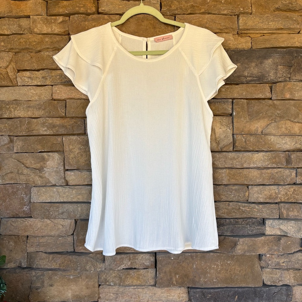 Ces Femme White Flutter Sleeve Blouse